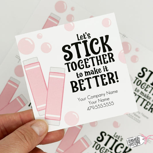 Editable Printable Referral Marketing Gum Gift Tags, Stick Together to Make Things Better