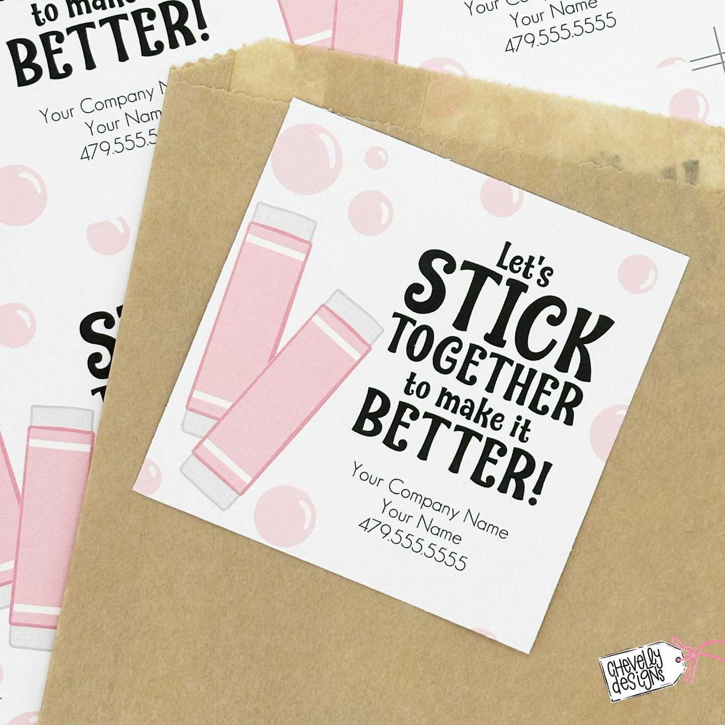 Editable Printable Referral Marketing Gum Gift Tags, Stick Together to Make Things Better
