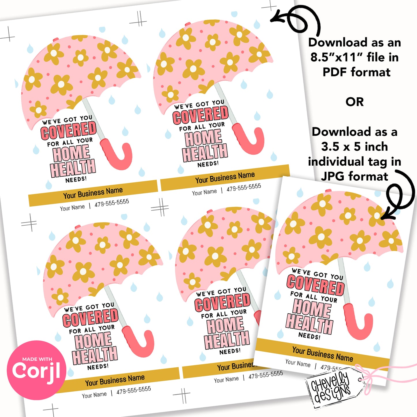 EDITABLE - We've Got You Covered for all Your Home Health Needs - Spring Umbrella Referral Gift Tags - Printable Digital File