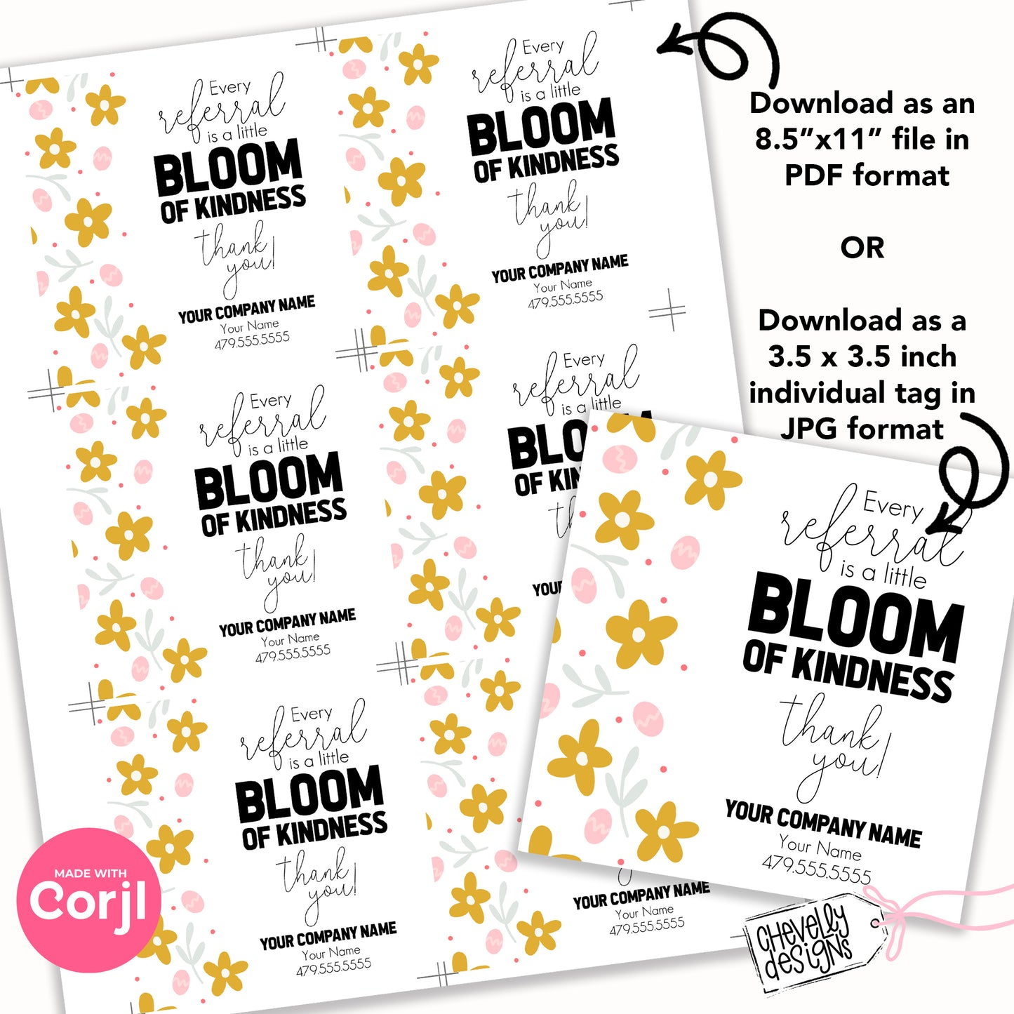 Editable Printable Easter Referral Marketing Gift Tags, Bloom of Kindness Appreciation Tag