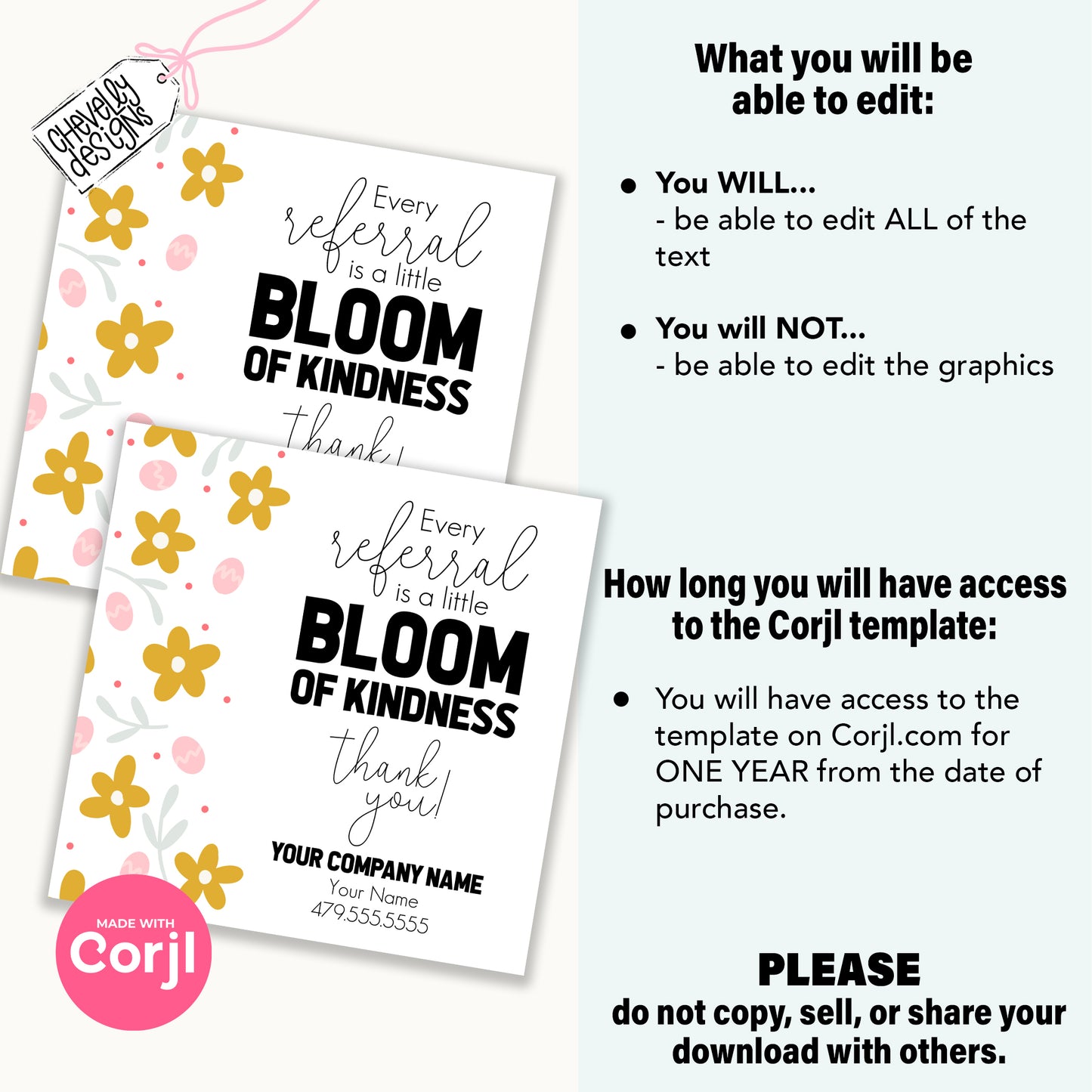 Editable Printable Easter Referral Marketing Gift Tags, Bloom of Kindness Appreciation Tag