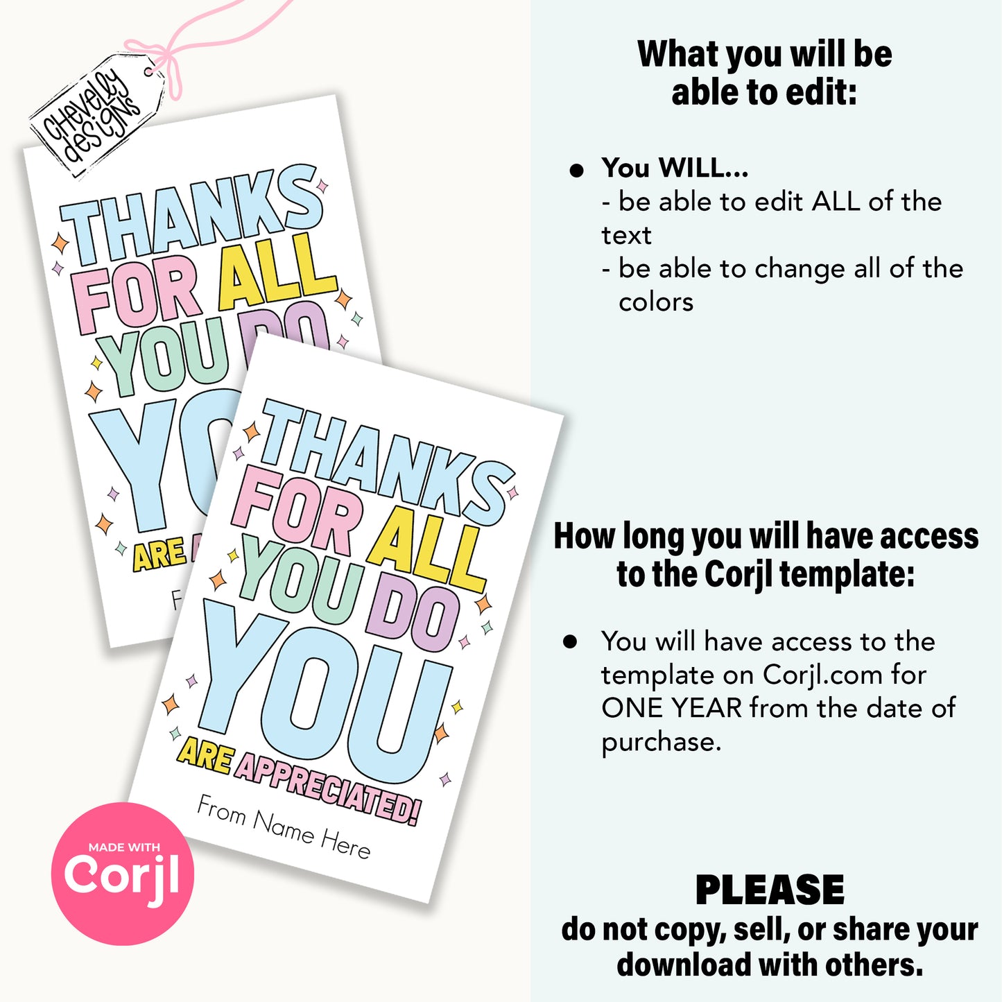 Editable Printable Appreciation Gift Tags, Thanks For All You Do, Digital Download