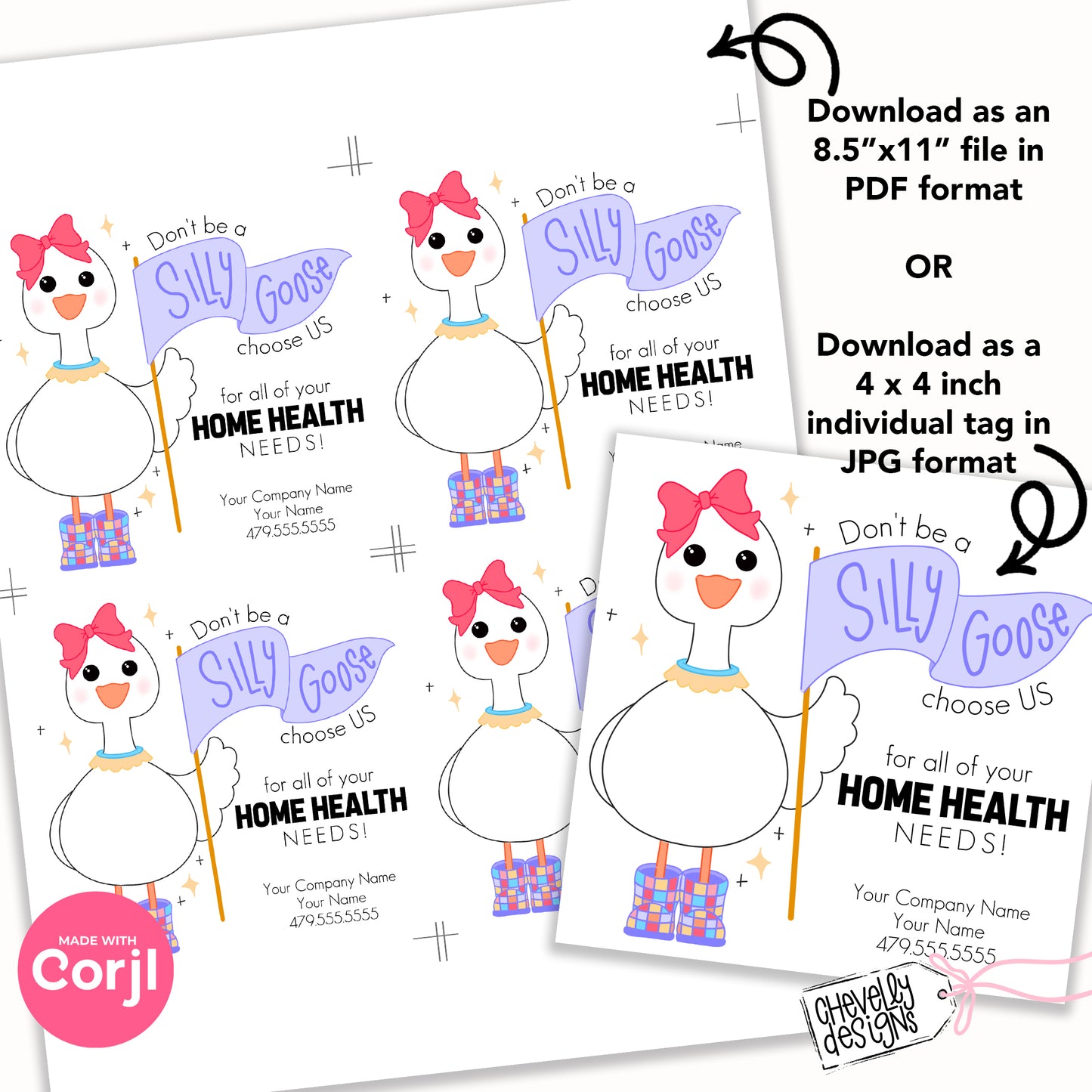 EDITABLE - Don't be a Silly Goose, Choose Us for all Your Home Health Needs - Referral Gift Tags - Printable Digital File