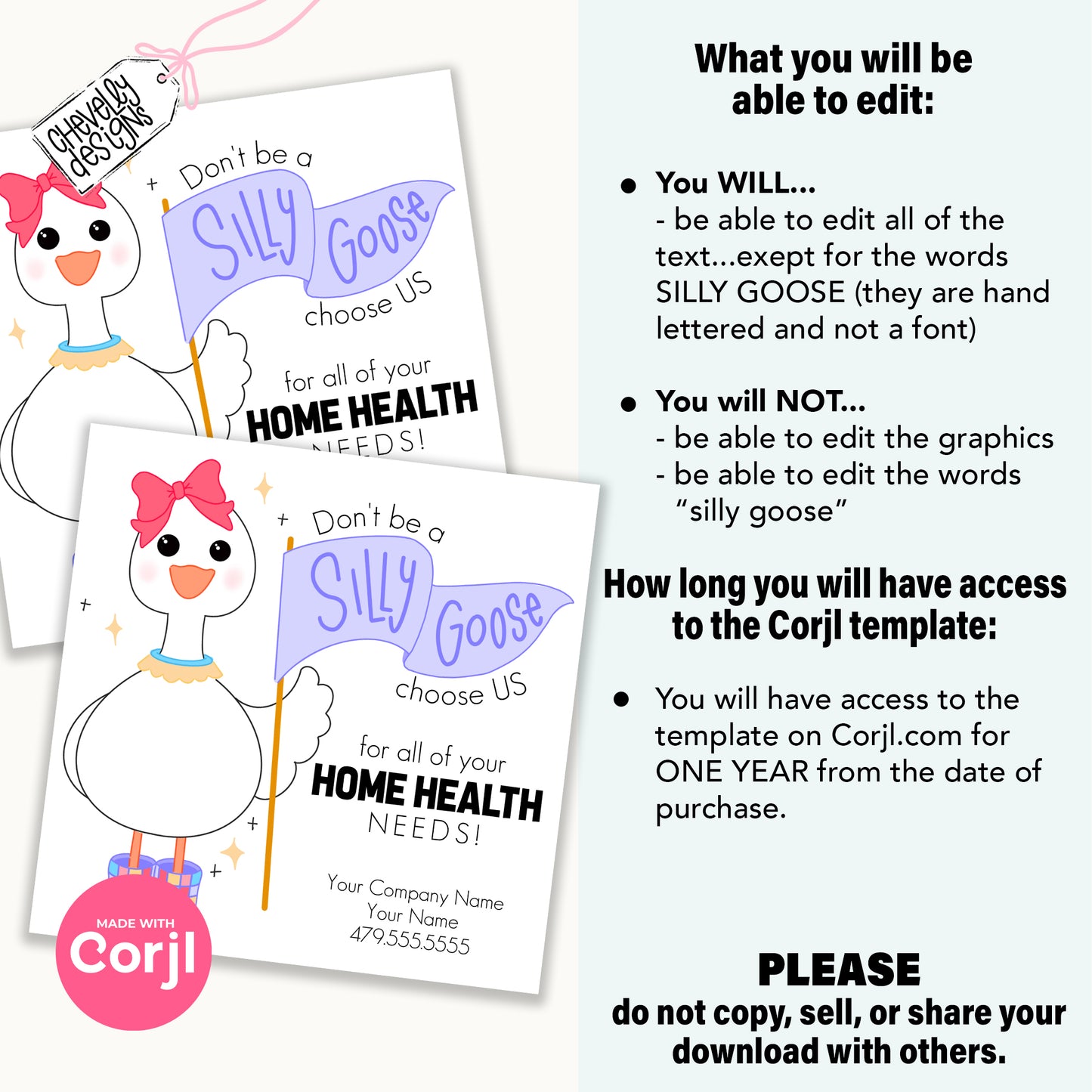 EDITABLE - Don't be a Silly Goose, Choose Us for all Your Home Health Needs - Referral Gift Tags - Printable Digital File