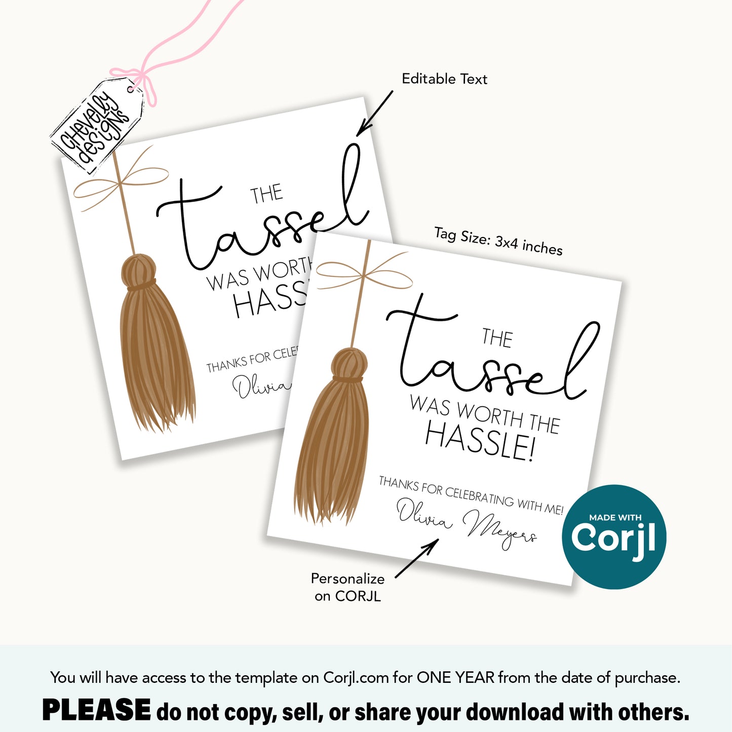 Editable Graduation Party Favor Gift Tags, The Tassel was Worth the Hassle