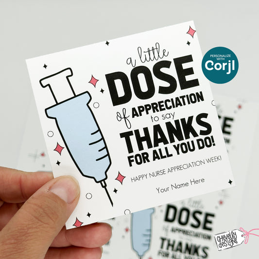 Editable Nurse Appreciation Gift Tag – Syringe Design – “A Little Dose of Thanks” Printable – Nurse Week Gift – Template, Download