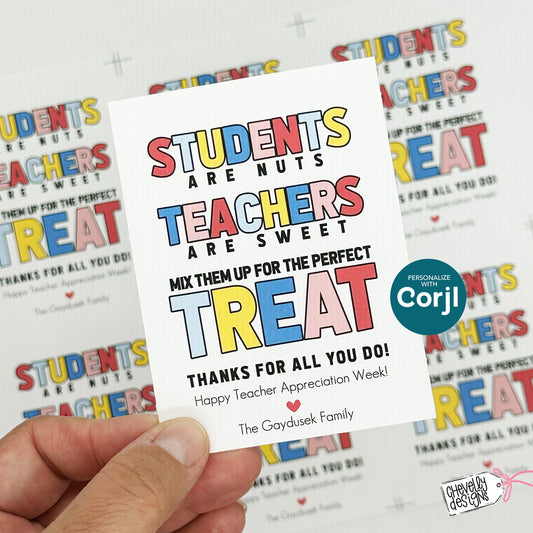 Editable Teacher Appreciation Gift Tag – Trail Mix Gift Tag – Corjl Template, Digital Download