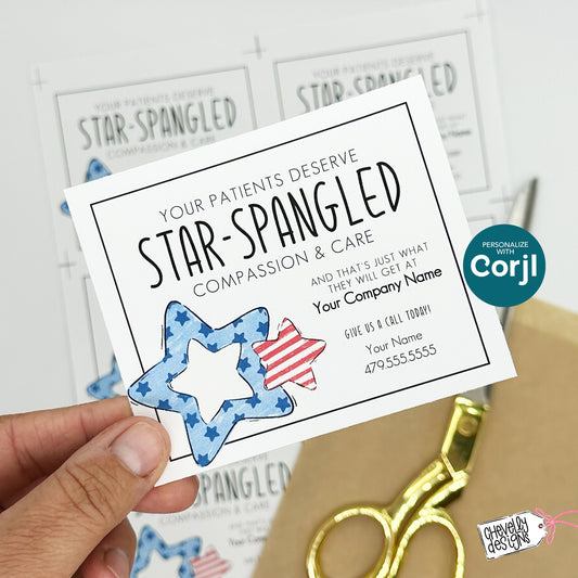 EDITABLE - Printable Referral Gift Tags,  Star-Spangled Patient Care, 4th of July Marketing Labels, Digital File