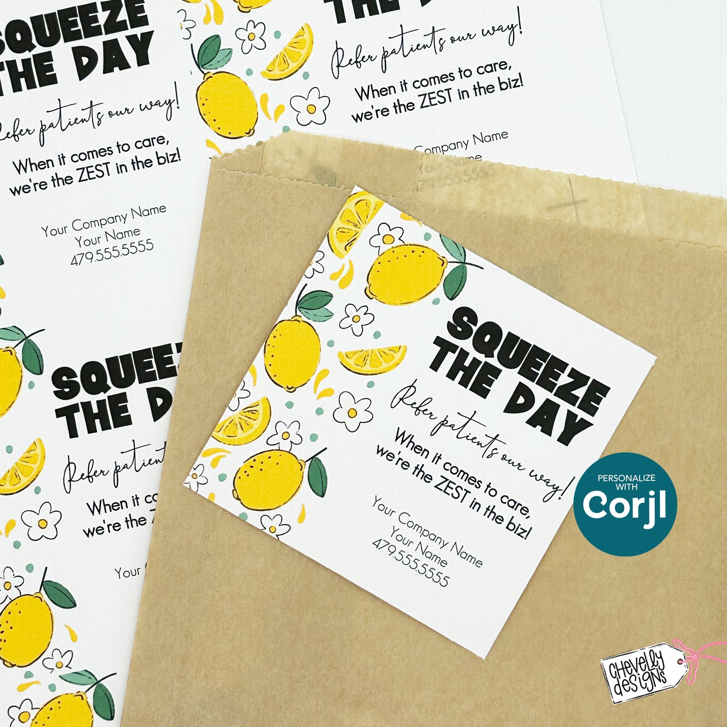EDITABLE - Printable Referral Gift Tags, Squeeze the Day, Lemon, Marketing Labels, Digital File