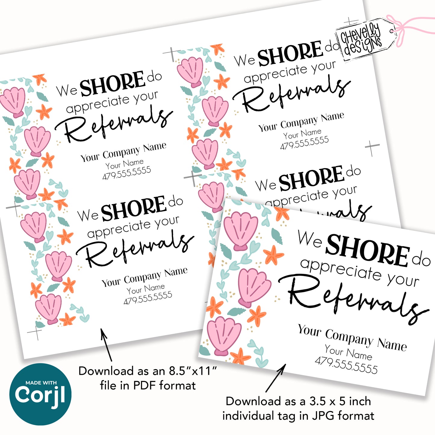 Editable Seashell Referral Tag | “We Shore Do Appreciate Your Referrals” | Printable Summer Thank You Gift Tag | Digital File