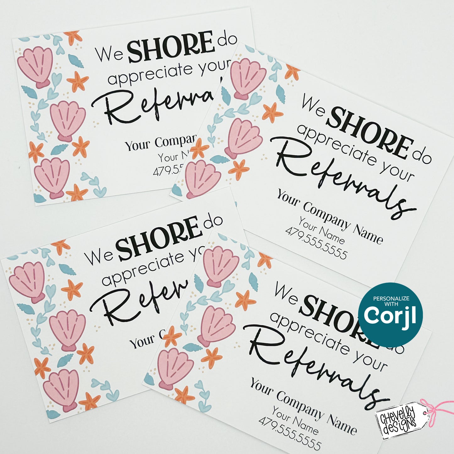 Editable Seashell Referral Tag | “We Shore Do Appreciate Your Referrals” | Printable Summer Thank You Gift Tag | Digital File