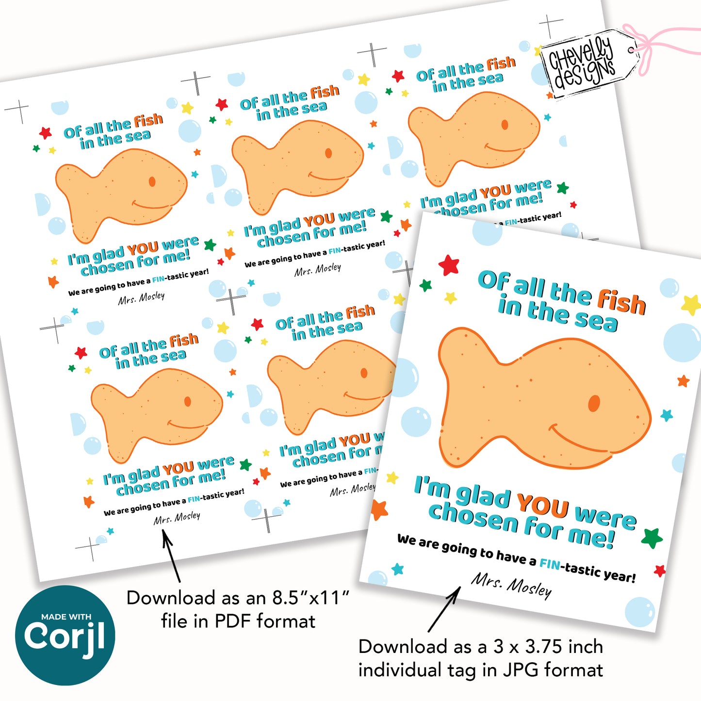 Editable Back To School Student Gift Tag, Of All The Fish in the Sea, Digital Download