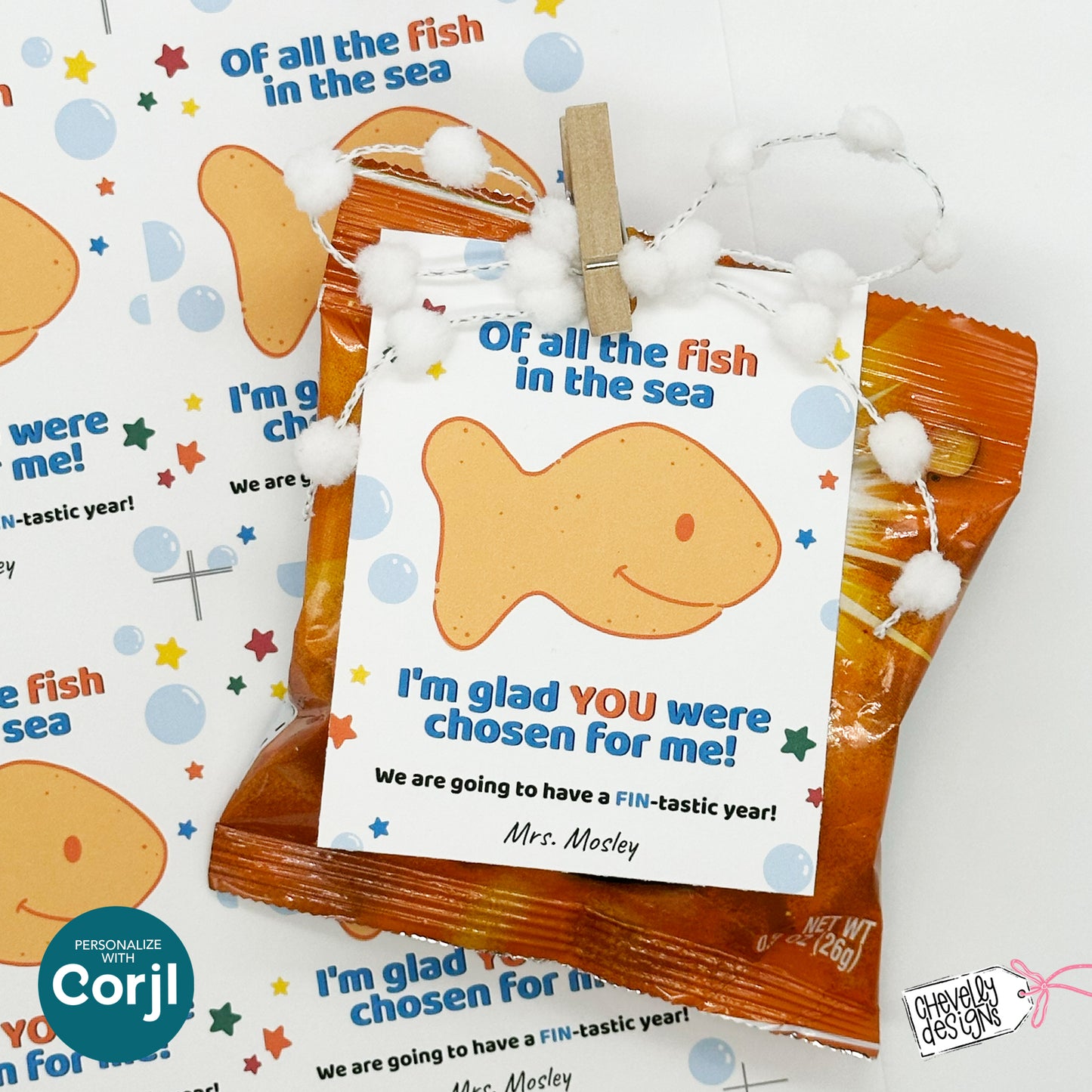 Editable Back To School Student Gift Tag, Of All The Fish in the Sea, Digital Download