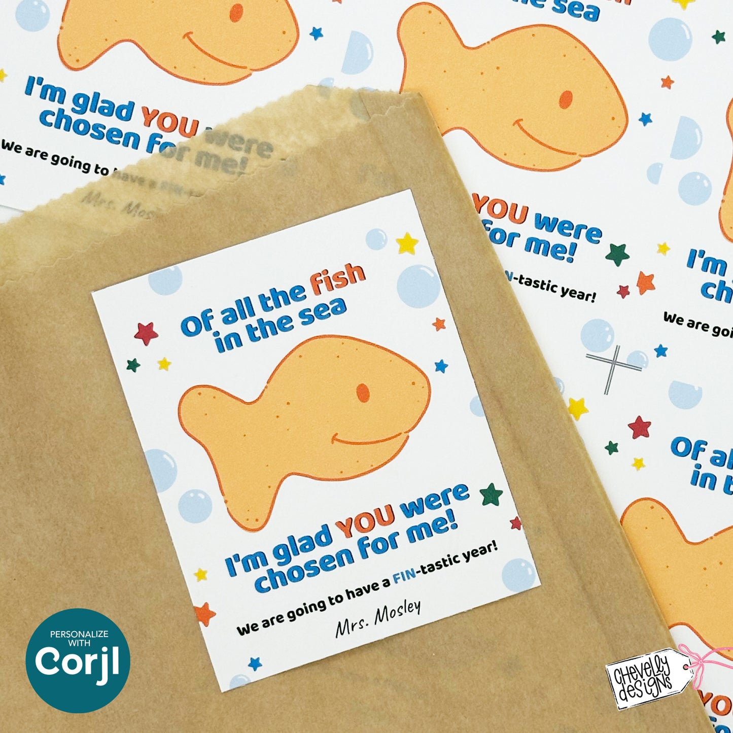 Editable Back To School Student Gift Tag, Of All The Fish in the Sea, Digital Download
