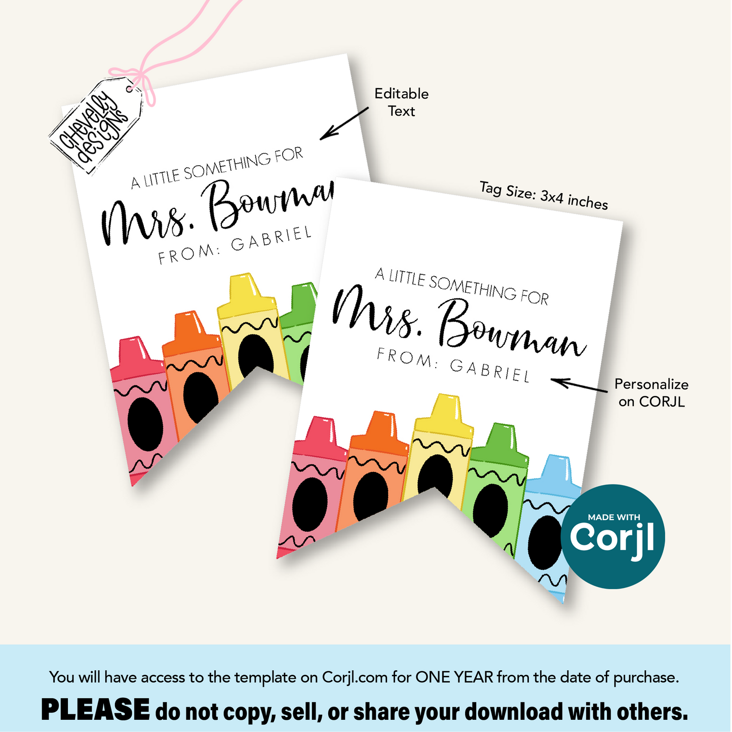 Editable Teacher Gift Tag Printable | Back to School, Teacher Appreciation, Any Occasion | Digital File