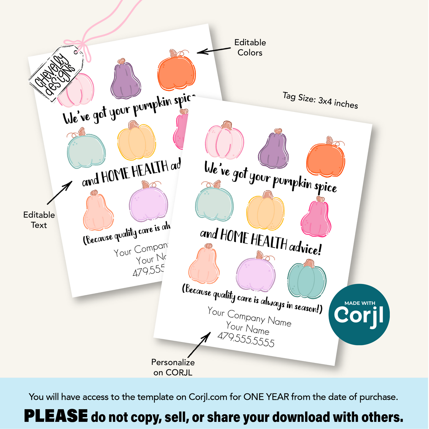 Editable Fall Referral Gift Tag | Pumpkin Spice & Home Health Advice | Printable Marketing Labels - Digital File