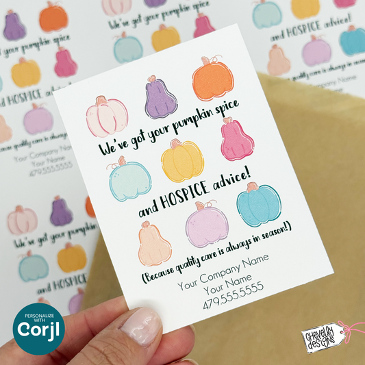 Editable Fall Referral Gift Tag | Pumpkin Spice & Hospice Advice | Printable Marketing Labels - Digital File