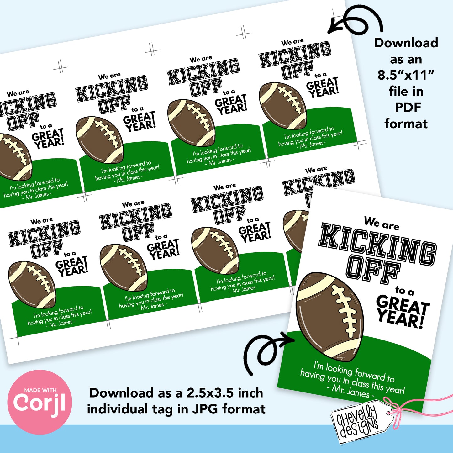 EDITABLE Back to School Football Gift Tag - Student Gift - Printable Digital File