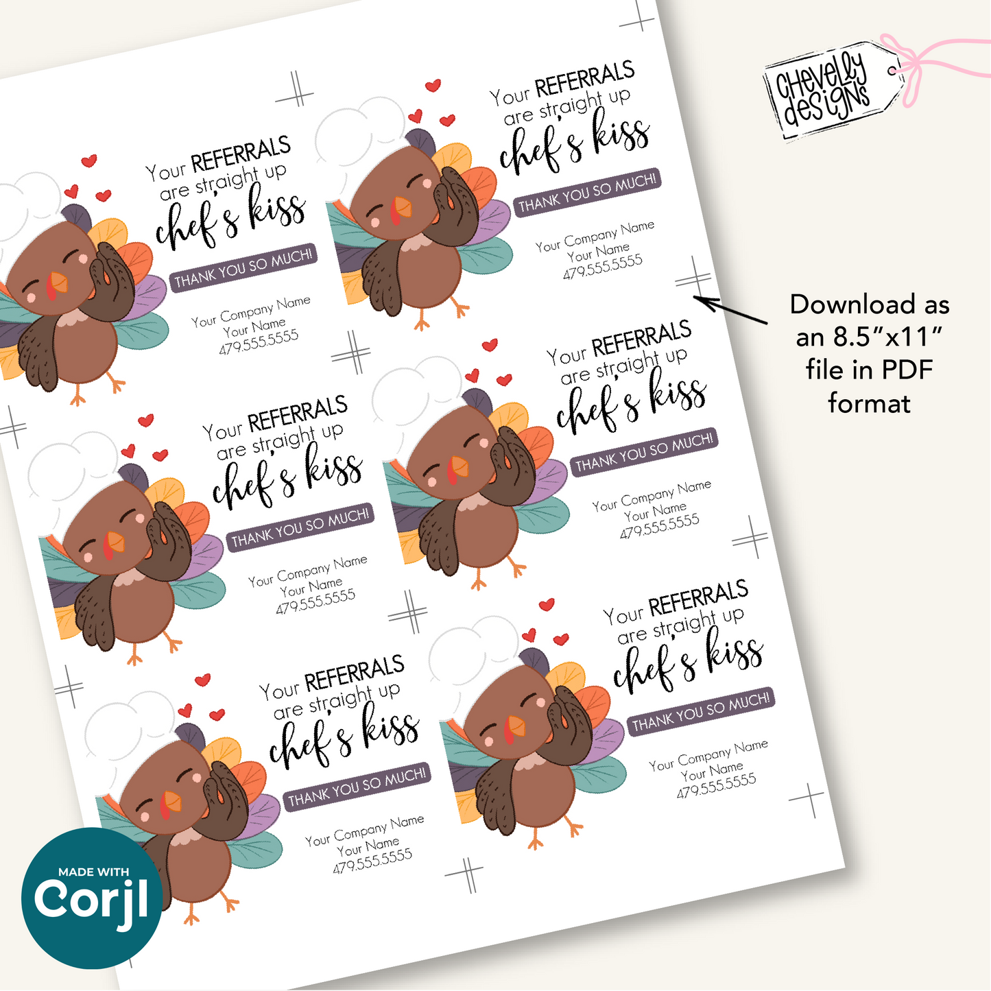 Editable Thanksgiving Referral Gift Tag: Your Referrals are Chef's Kiss Marketing Labels (Digital File HT103)