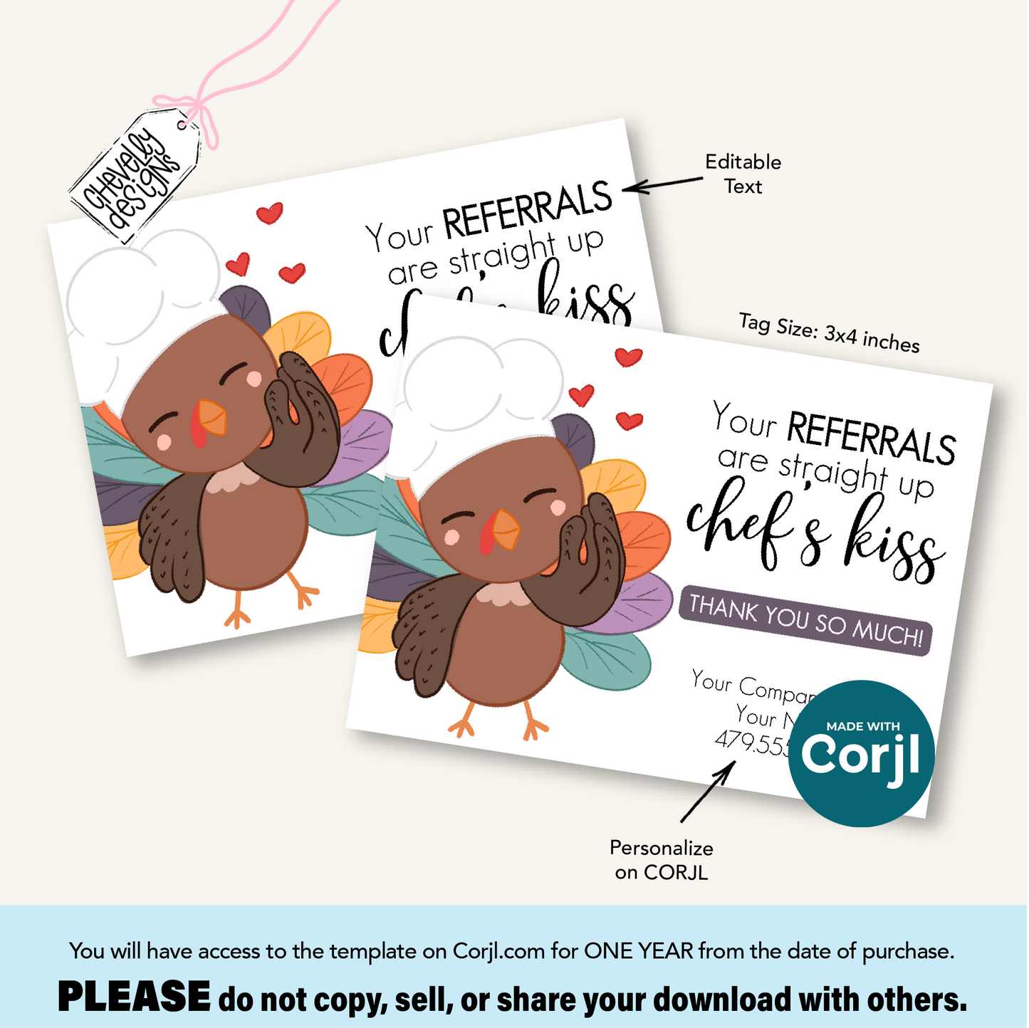 Editable Thanksgiving Referral Gift Tag: Your Referrals are Chef's Kiss Marketing Labels (Digital File HT103)