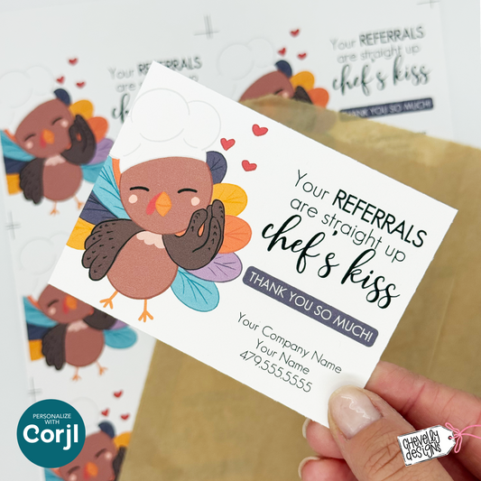 Editable Thanksgiving Referral Gift Tag: Your Referrals are Chef's Kiss Marketing Labels (Digital File HT103)