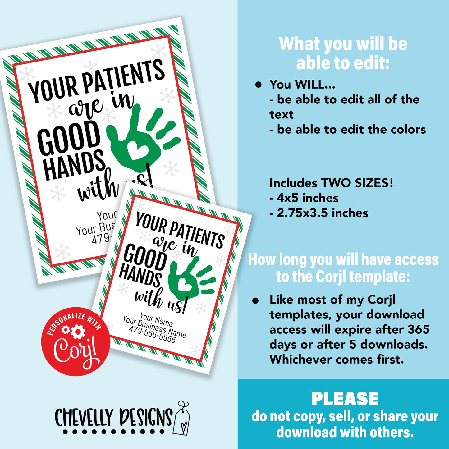 Editable - Your Patients are in Good Hands - Christmas Business Referral Tags - Printable Digital File