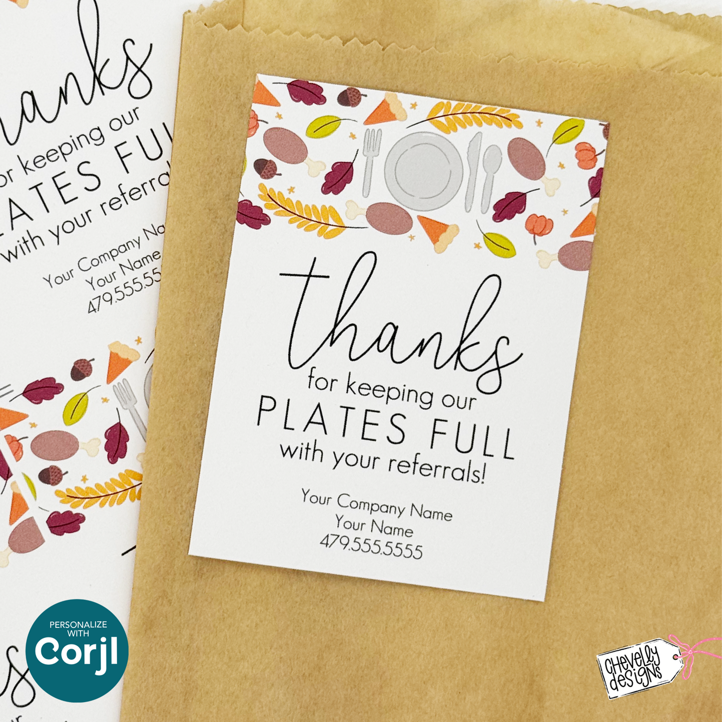 Editable Referral Gift Tag: Thanksgiving Dinner Themed Marketing Label (Digital File HT106)