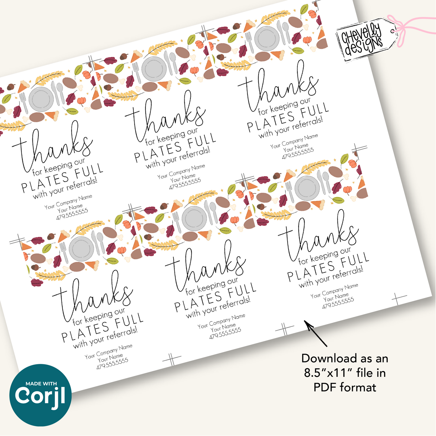 Editable Referral Gift Tag: Thanksgiving Dinner Themed Marketing Label (Digital File HT106)