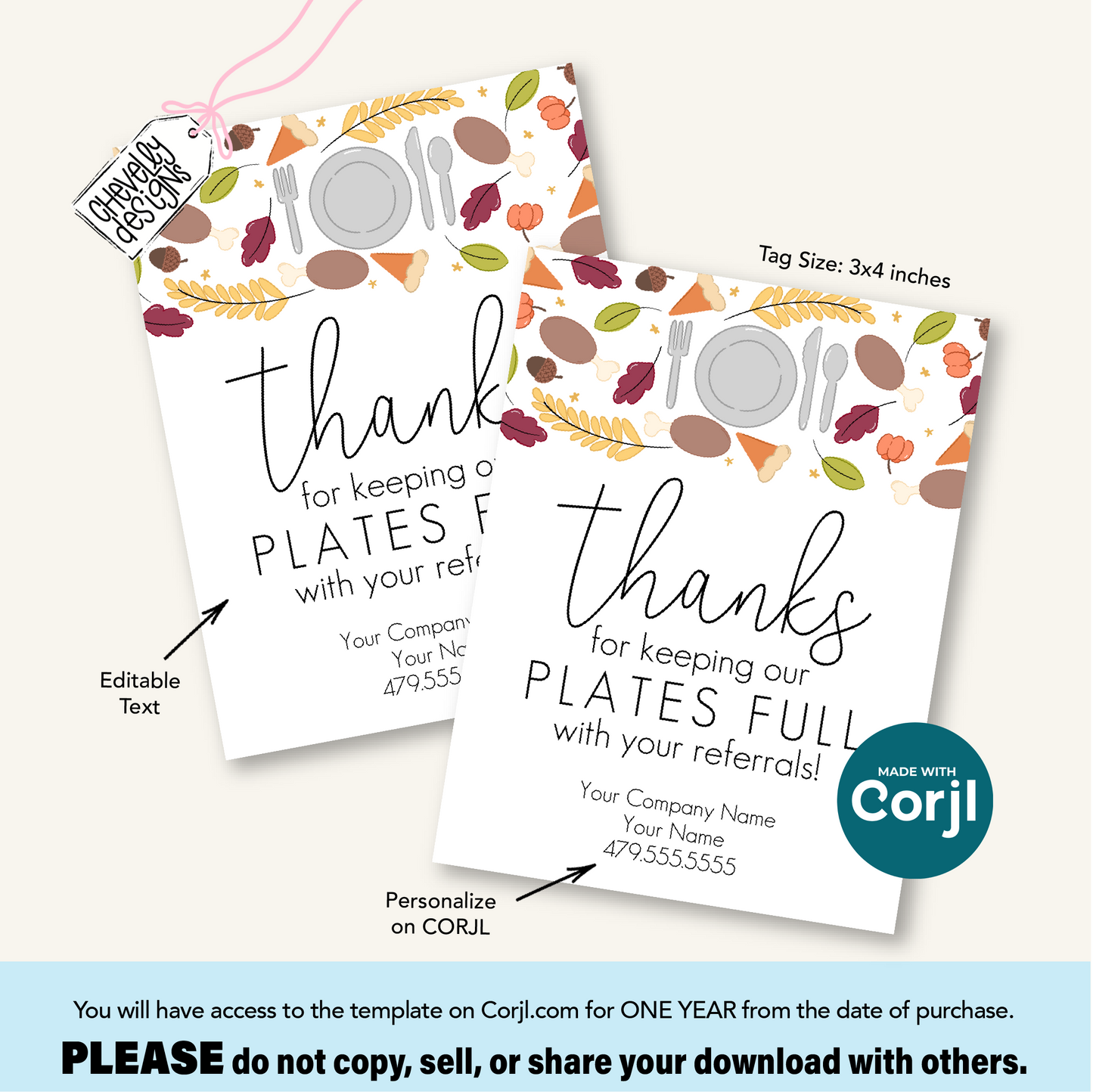 Editable Referral Gift Tag: Thanksgiving Dinner Themed Marketing Label (Digital File HT106)