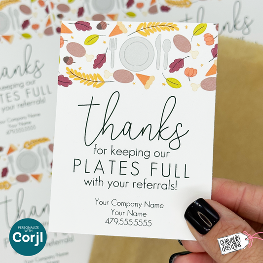 Editable Referral Gift Tag: Thanksgiving Dinner Themed Marketing Label (Digital File HT106)