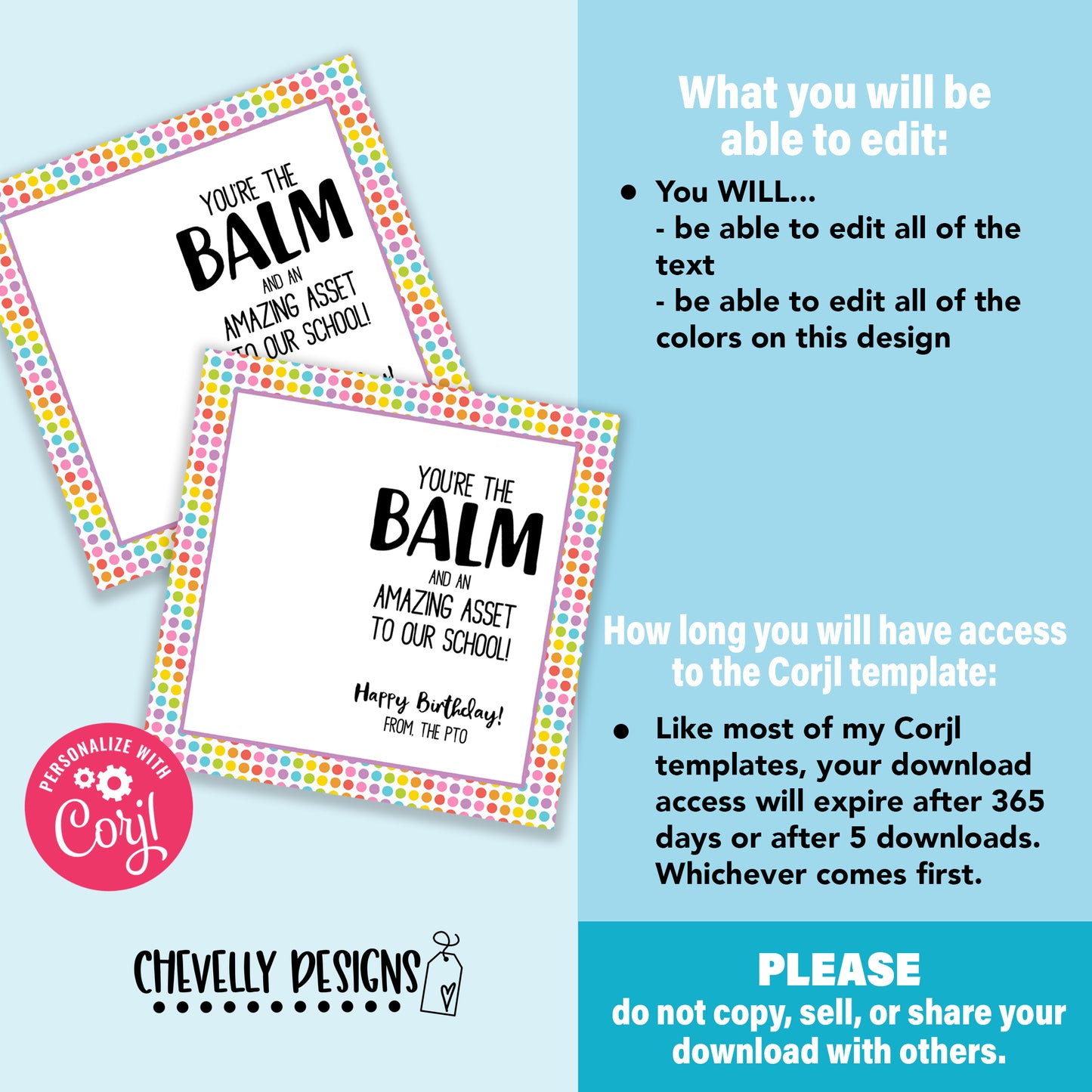 EDITABLE -  You're the Balm - Teacher Appreciation Birthday Gift Tag for Lip Balm - Printable Digital File