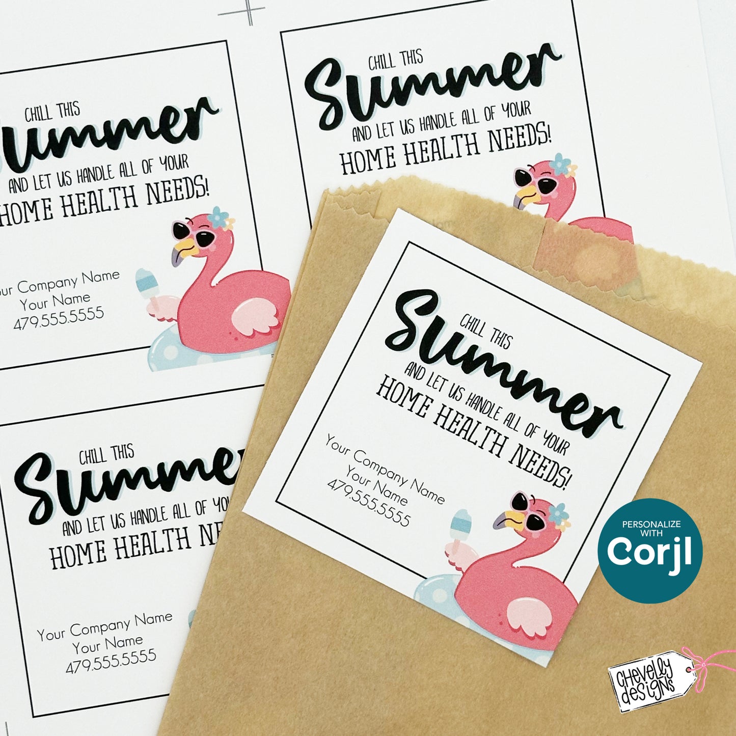 Editable Flamingo Referral Tag | Chill This Summer | Printable Summer Thank You Gift Tag | Digital File