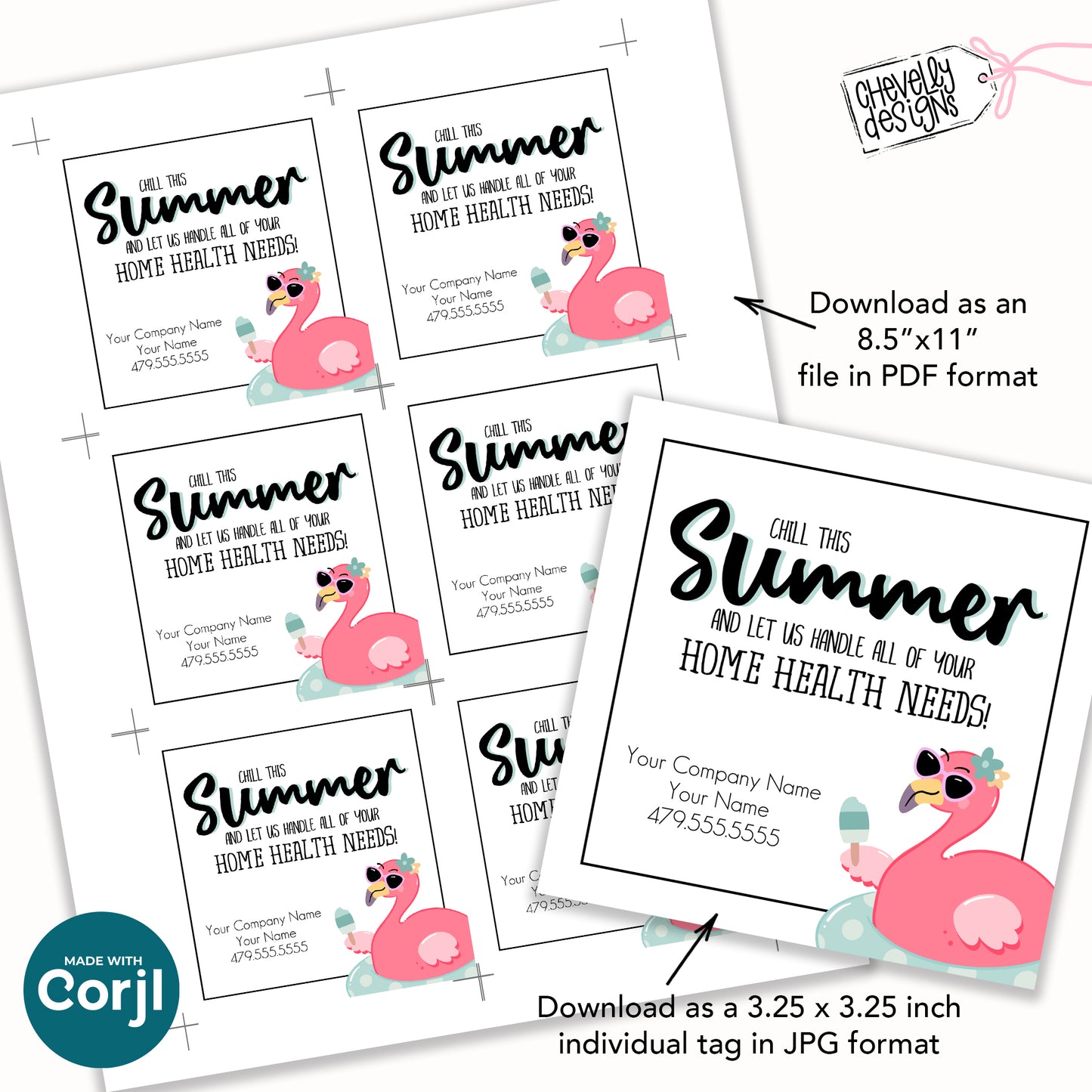 Editable Flamingo Referral Tag | Chill This Summer | Printable Summer Thank You Gift Tag | Digital File