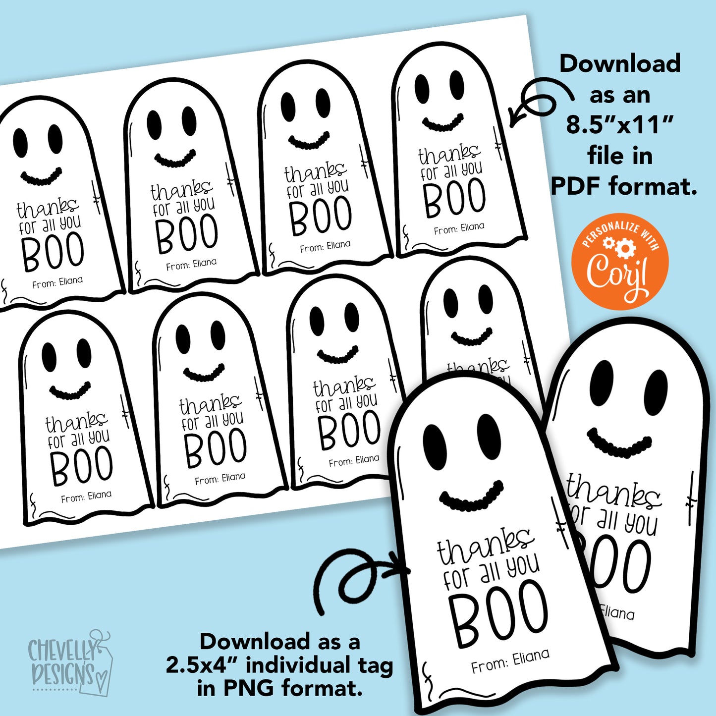 EDITABLE - Thanks for all you BOO Ghost Gift Tags for Halloween - Printable Digital File