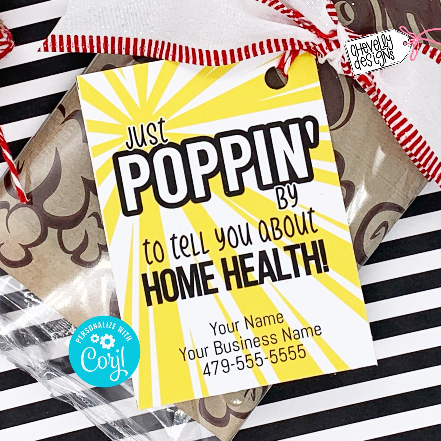 Editable - Poppin' By Home Health Gift Tags - Business Referrals - Printable Digital File