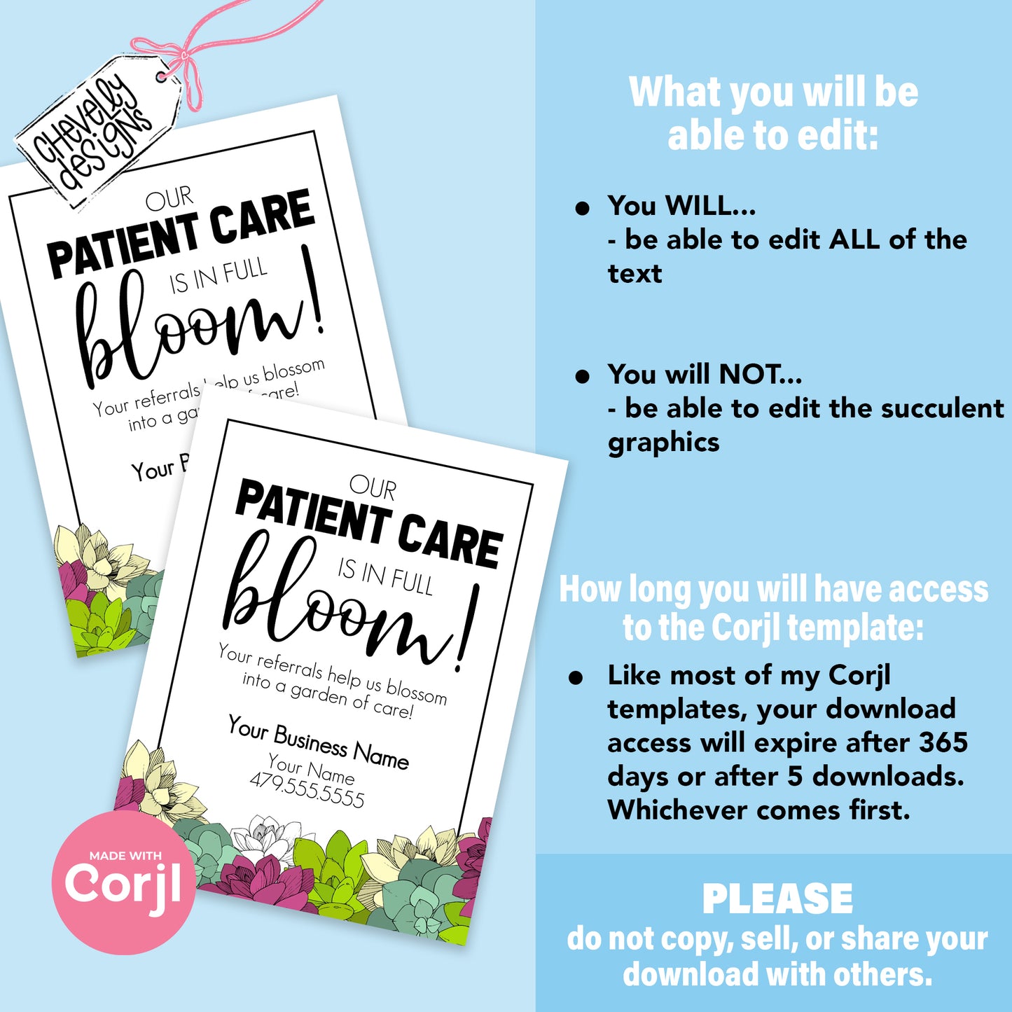 EDITABLE - Our Patient Care is in full Bloom - Succulent Referral Marketing Gift Tag - Printable Digital File