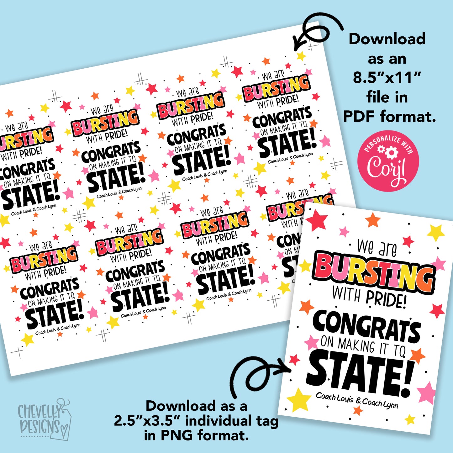 EDITABLE - Bursting with Appreciation - State Congratulations Gift Tags - Printable Digital File