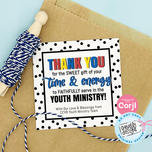 Editable - Youth Ministry Volunteer Appreciation Gift Tags - Printable Digital File