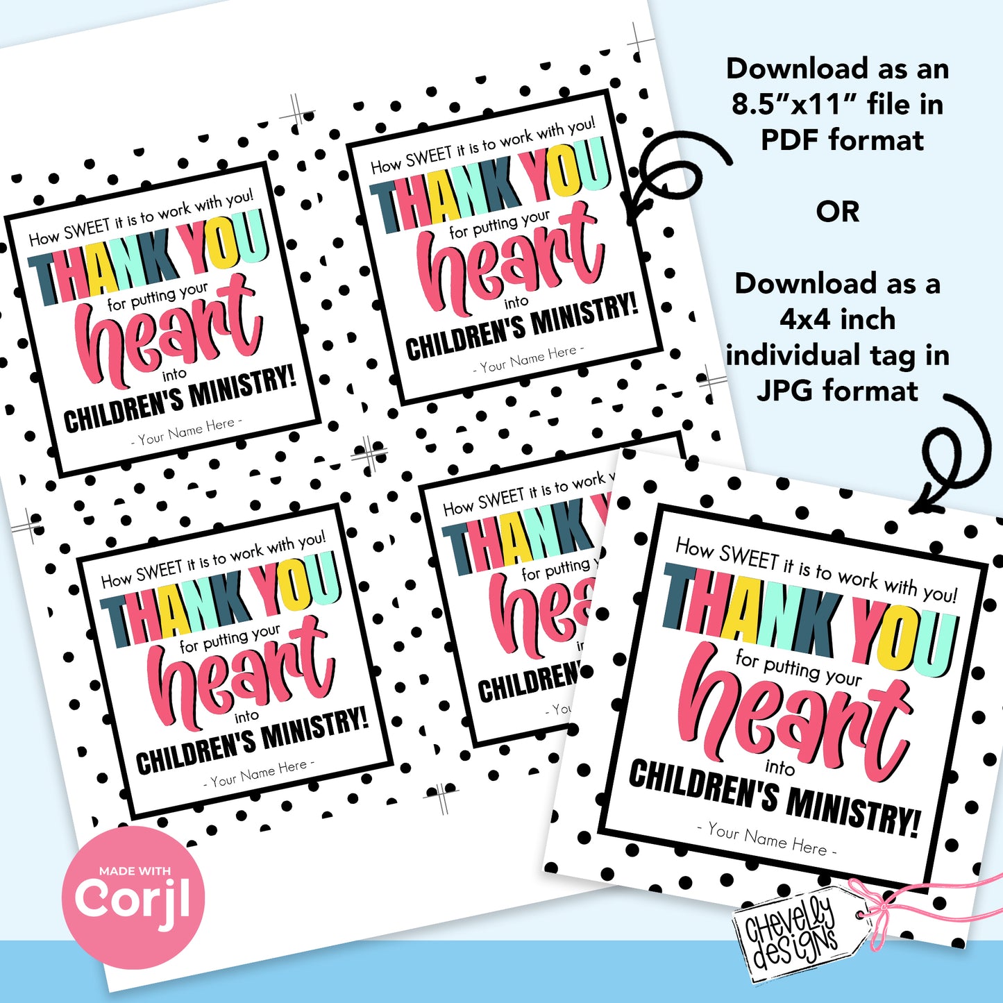 Editable - Children's Ministry Volunteer Appreciation Gift Tags - youth, student, church - Printable Digital File