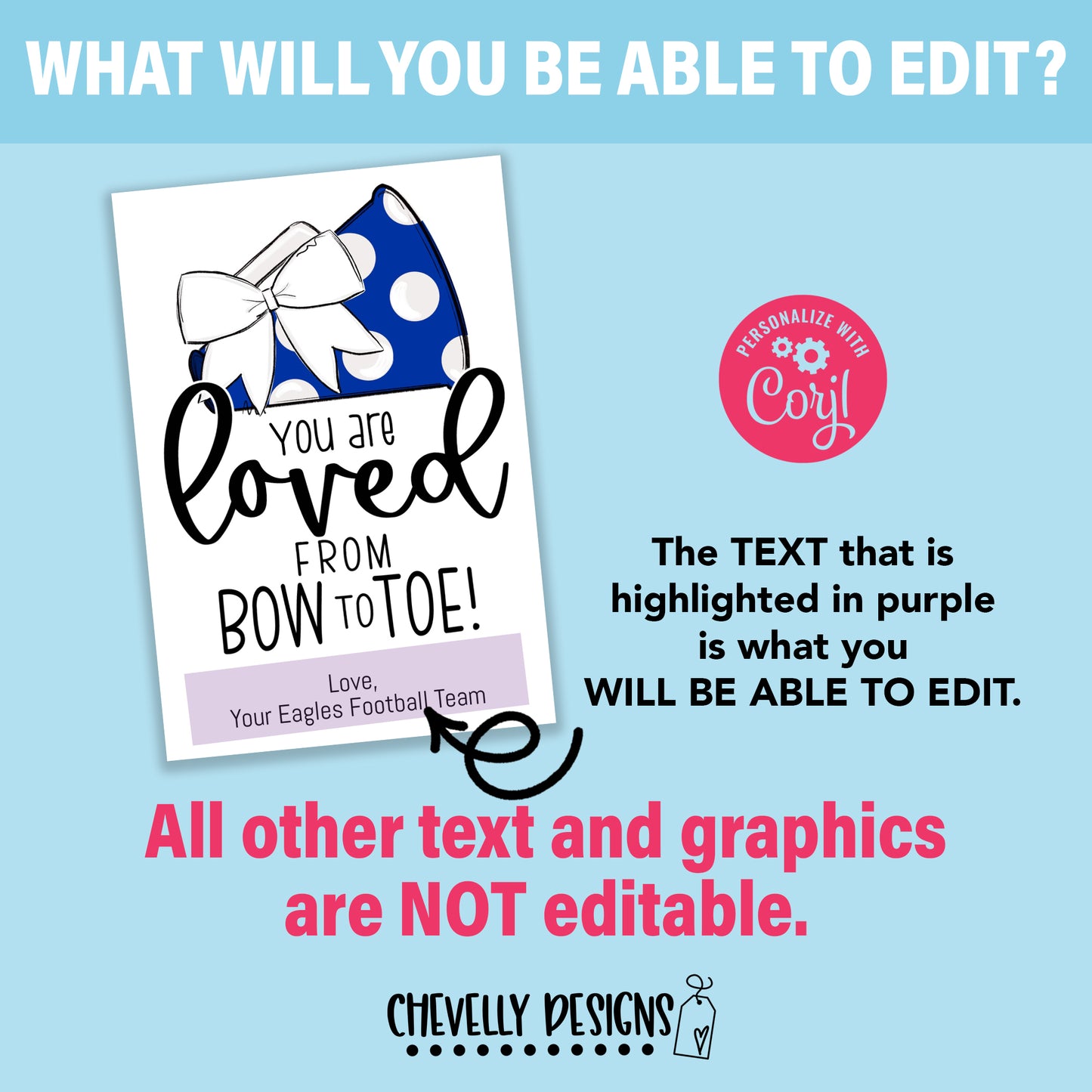 Editable - Gift Tags for Cheerleaders - White Cheer Bow Royal Blue Megaphone - Printable Digital File