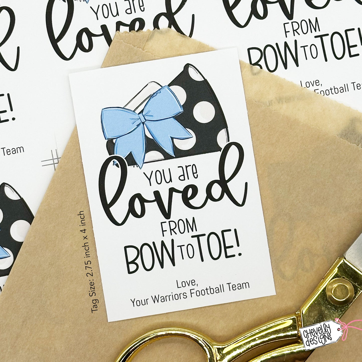 Editable - Gift Tags for Cheerleaders - Light Blue, White Black Cheer Bow Megaphone - Printable Digital File