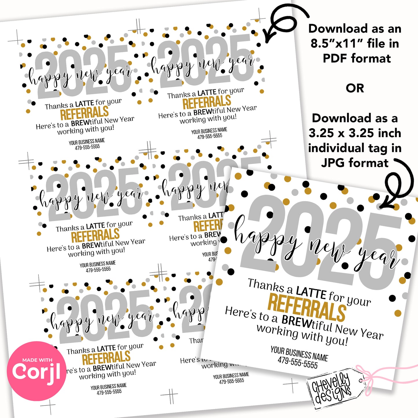 Editable - 2025 Happy New Year Referral Marketing Gift Tags - Printable Digital File