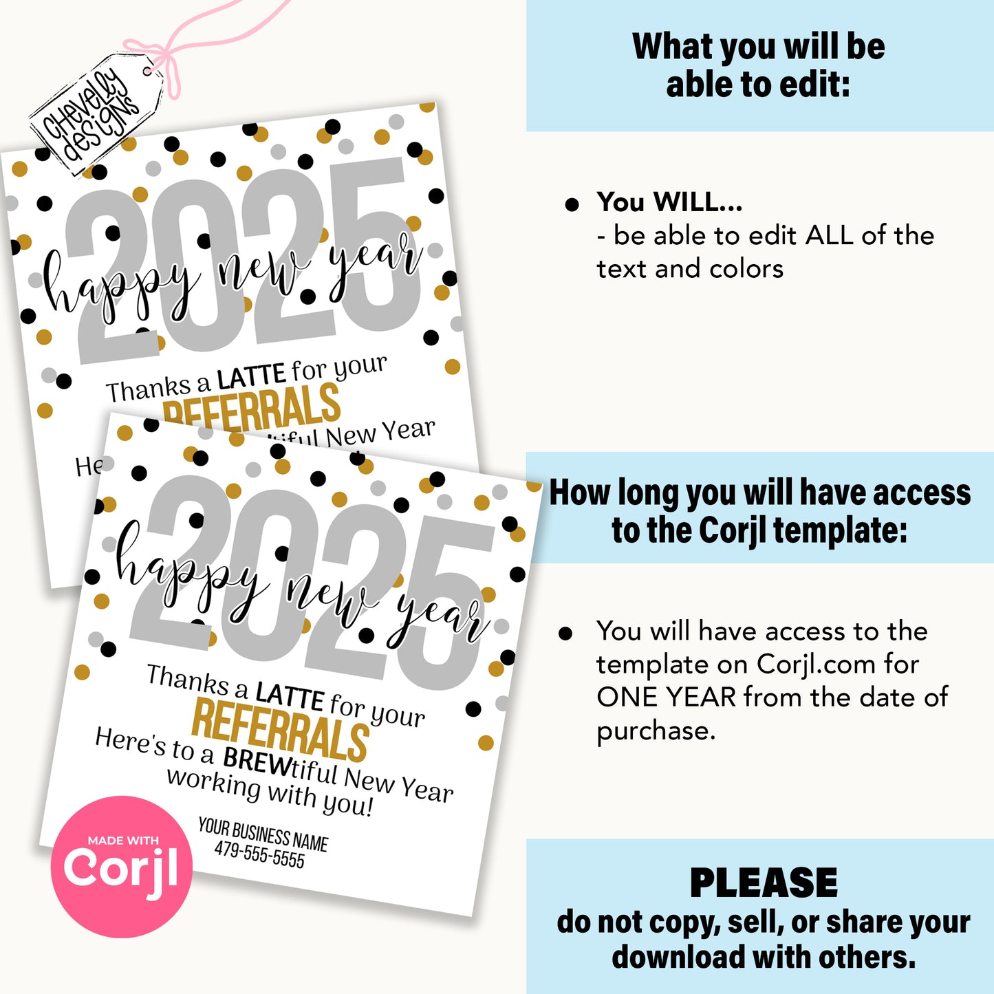 Editable - 2025 Happy New Year Referral Marketing Gift Tags - Printable Digital File