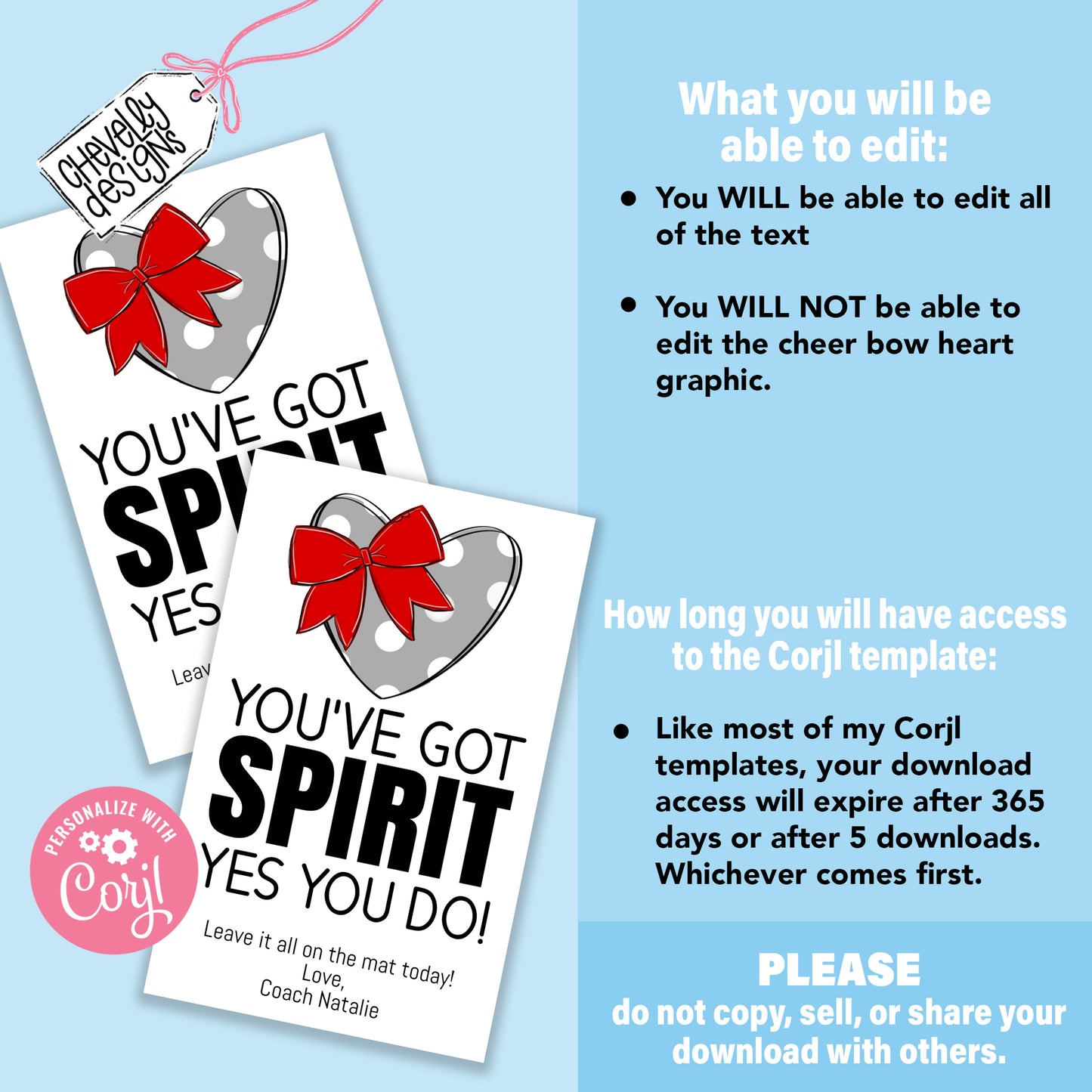 Editable - You've Got Spirit Yes You Do - Gift Tags for Cheerleaders - Red Silver Gray - Printable Digital File