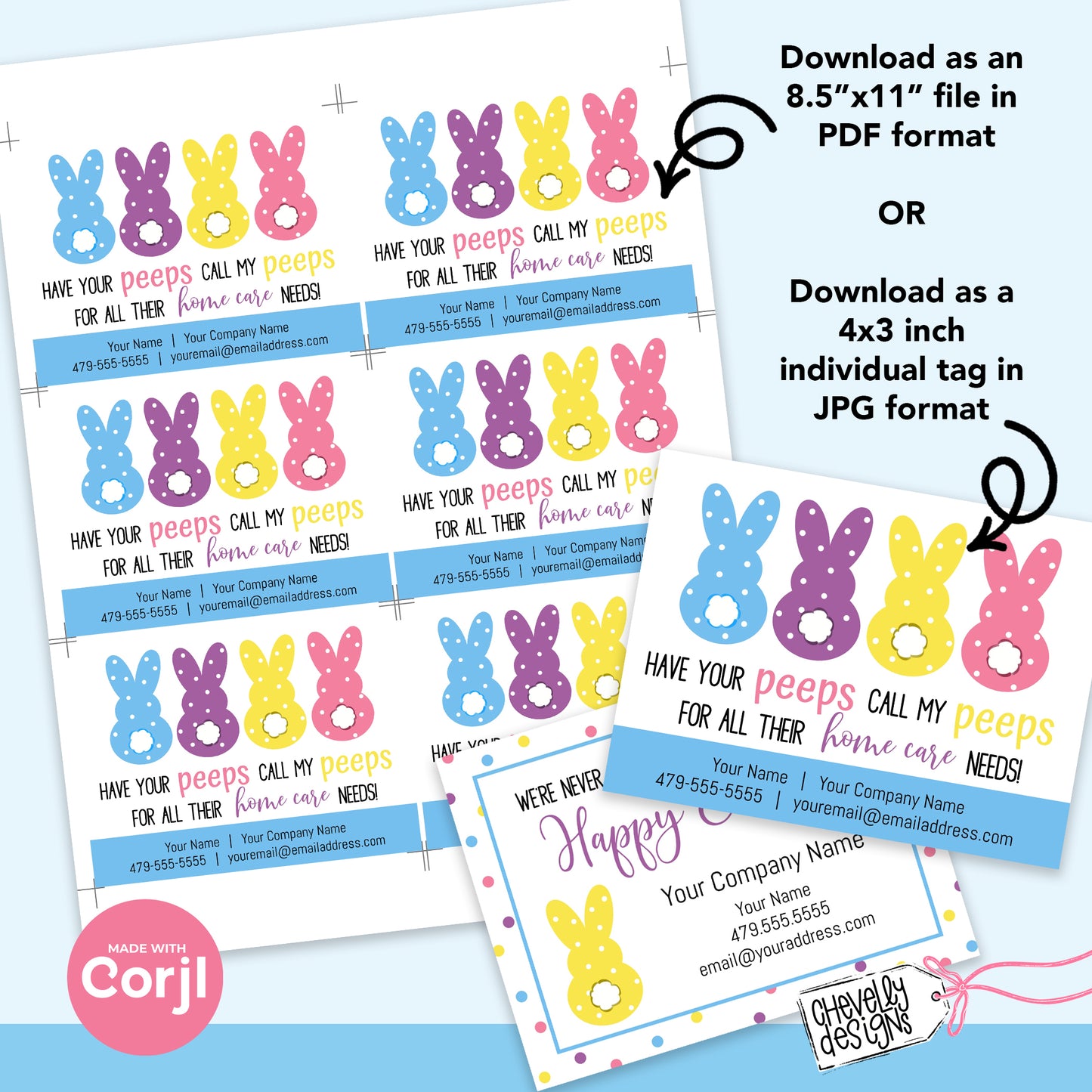 Editable - Call My Peeps for Home Care Needs - Easter Referral Gift Tags - Printable Digital File