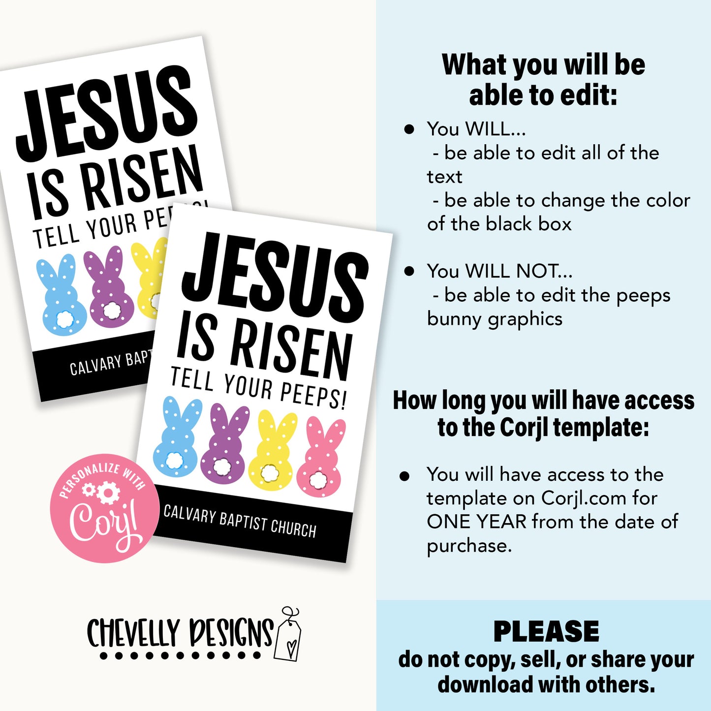 Editable - Jesus is Risen Tell Your Peeps - Easter Gift Tags - Printable Digital File