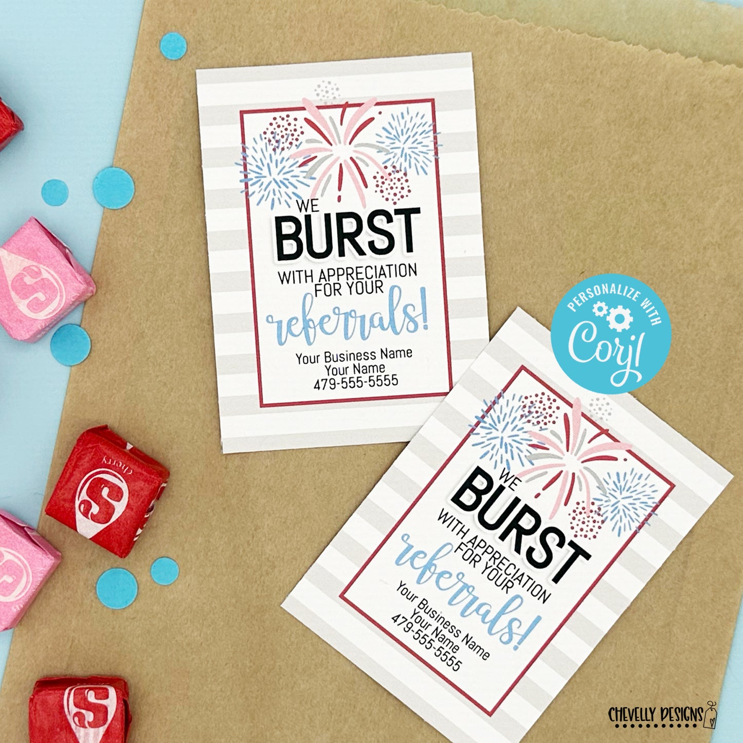 Editable - Bursting with Appreciation for Your Referrals - Business Marketing Gift Tags - Printable Digital File