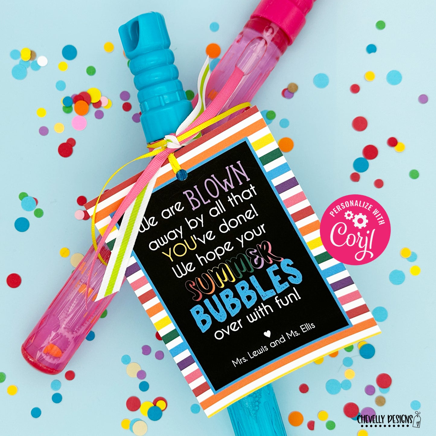 Editable - Blown Away End of School Student Gift Tags for Bubbles - Printable Digital File