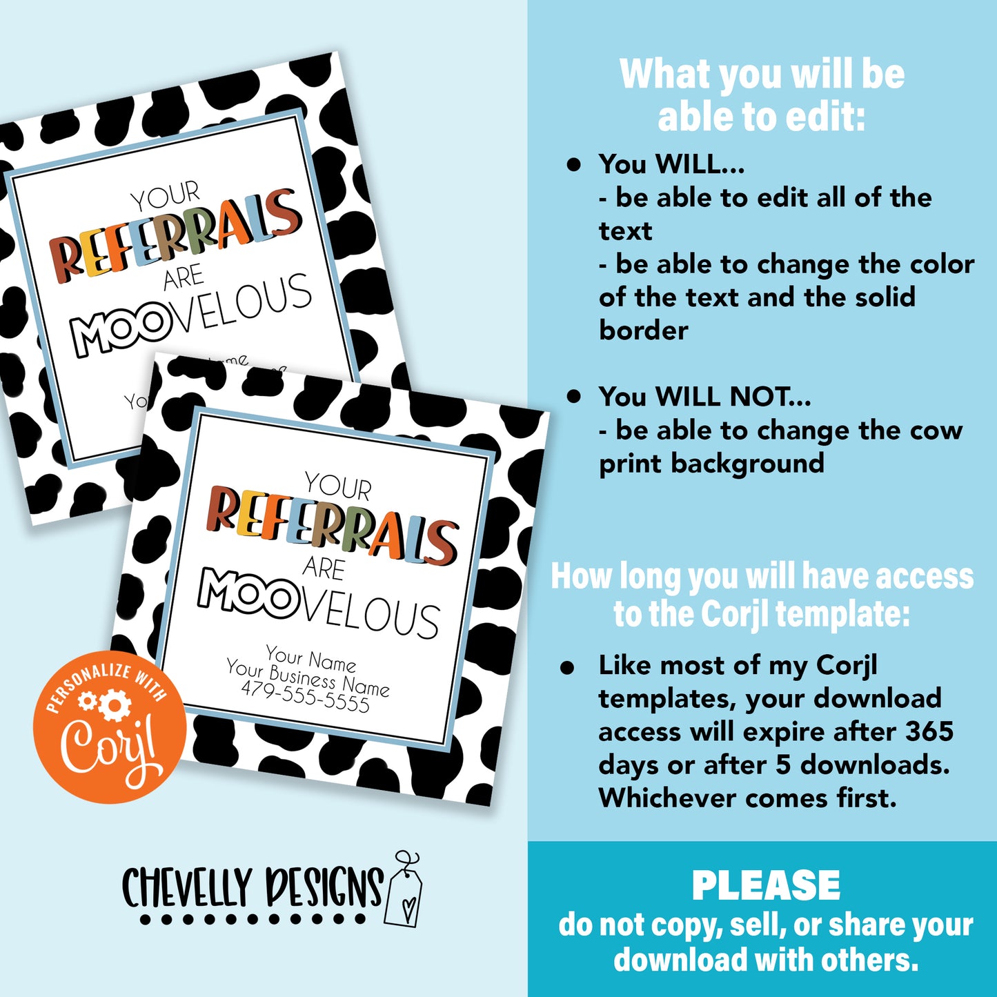 EDITABLE - Your Referrals are MOO-velous - Business Marketing Gift Tags - Printable Digital File