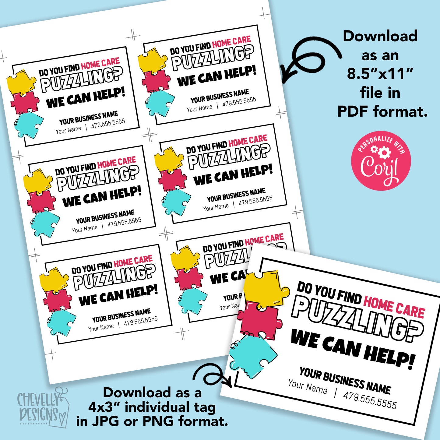 EDITABLE - Do You Find Home Care Puzzling - Printable Business Marketing Tags